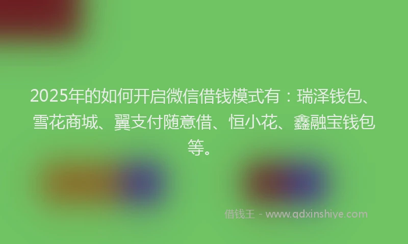 2025年的如何开启微信借钱模式有：瑞泽钱包、雪花商城、翼支付随意借、恒小花、鑫融宝钱包等。