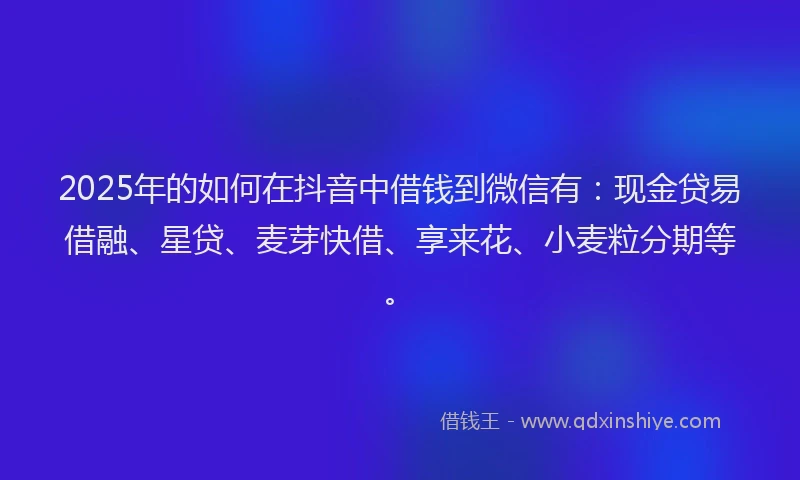 2025年的如何在抖音中借钱到微信有：现金贷易借融、星贷、麦芽快借、享来花、小麦粒分期等。