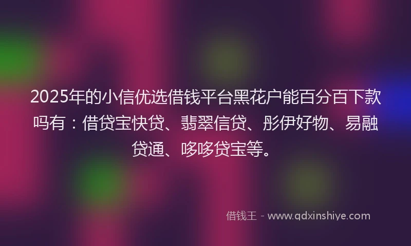 2025年的小信优选借钱平台黑花户能百分百下款吗有：借贷宝快贷、翡翠信贷、彤伊好物、易融贷通、哆哆贷宝等。