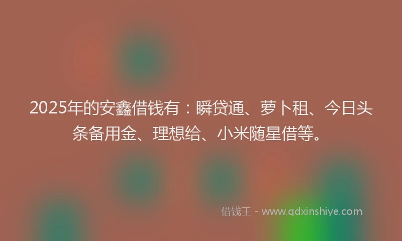 2025年的安鑫借钱有：瞬贷通、萝卜租、今日头条备用金、理想给、小米随星借等。