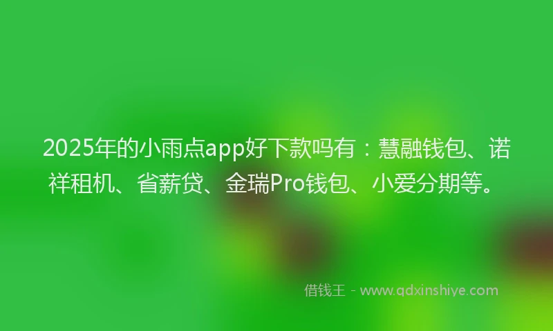 2025年的小雨点app好下款吗有：慧融钱包、诺祥租机、省薪贷、金瑞Pro钱包、小爱分期等。