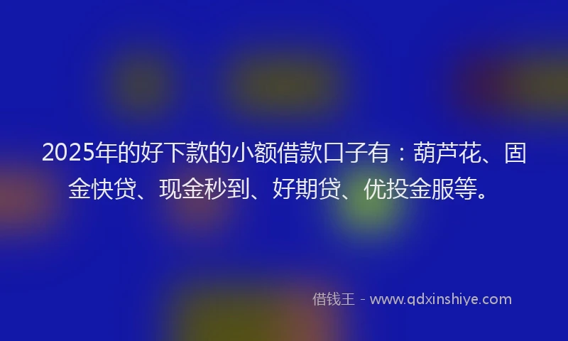 2025年的好下款的小额借款口子有：葫芦花、固金快贷、现金秒到、好期贷、优投金服等。