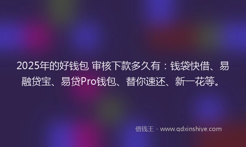 2025年的好钱包 审核下款多久有：钱袋快借、易融贷宝、易贷Pro钱包、替你速还、新一花等。