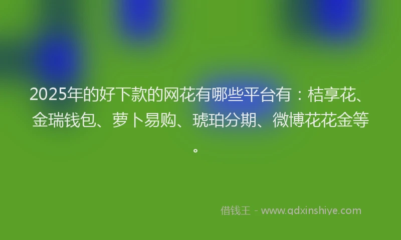 2025年的好下款的网花有哪些平台有：桔享花、金瑞钱包、萝卜易购、琥珀分期、微博花花金等。