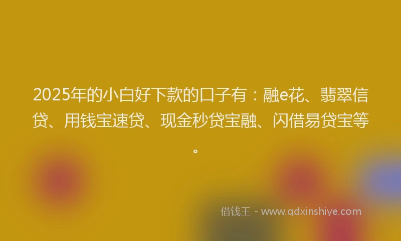 2025年的小白好下款的口子有：融e花、翡翠信贷、用钱宝速贷、现金秒贷宝融、闪借易贷宝等。