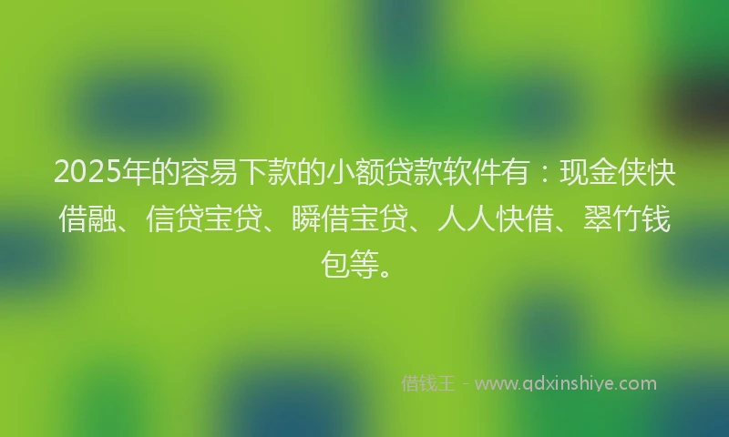 2025年的容易下款的小额贷款软件有：现金侠快借融、信贷宝贷、瞬借宝贷、人人快借、翠竹钱包等。