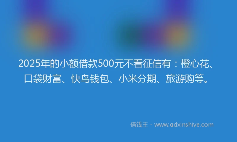 2025年的小额借款500元不看征信有：橙心花、口袋财富、快鸟钱包、小米分期、旅游购等。