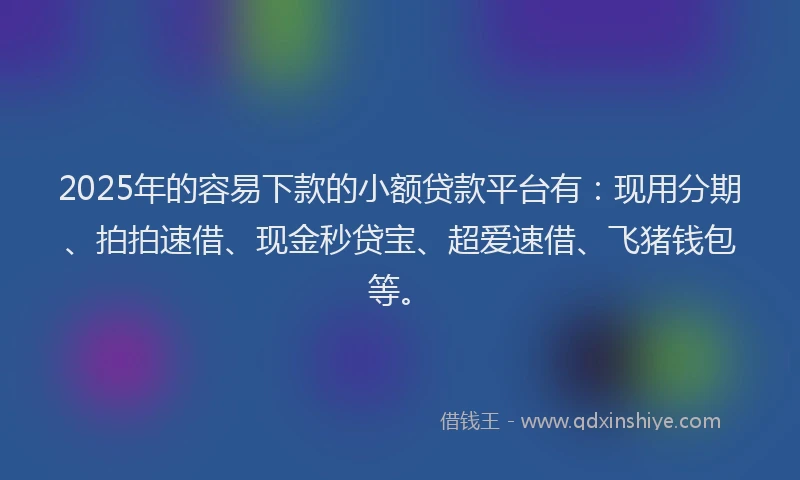 2025年的容易下款的小额贷款平台有：现用分期、拍拍速借、现金秒贷宝、超爱速借、飞猪钱包等。