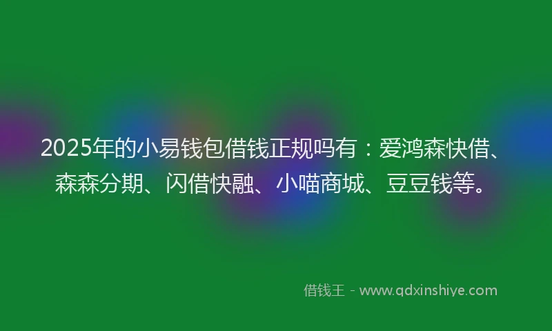 2025年的小易钱包借钱正规吗有：爱鸿森快借、森森分期、闪借快融、小喵商城、豆豆钱等。