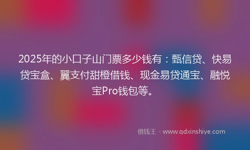 2025年的小口子山门票多少钱有：甄信贷、快易贷宝盒、翼支付甜橙借钱、现金易贷通宝、融悦宝Pro钱包等。