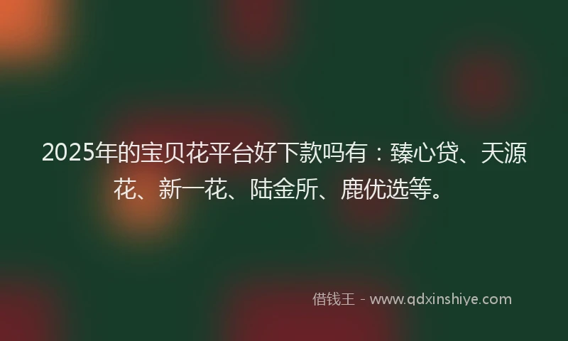 2025年的宝贝花平台好下款吗有：臻心贷、天源花、新一花、陆金所、鹿优选等。