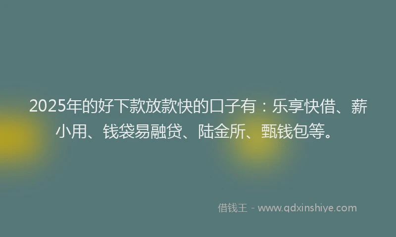 2025年的好下款放款快的口子有：乐享快借、薪小用、钱袋易融贷、陆金所、甄钱包等。
