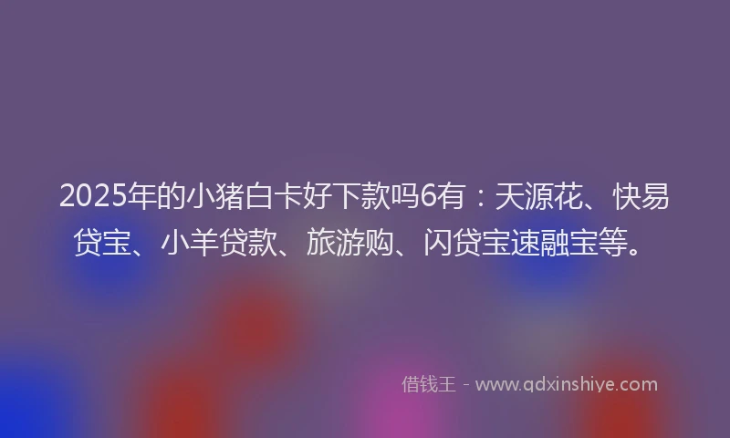 2025年的小猪白卡好下款吗6有：天源花、快易贷宝、小羊贷款、旅游购、闪贷宝速融宝等。