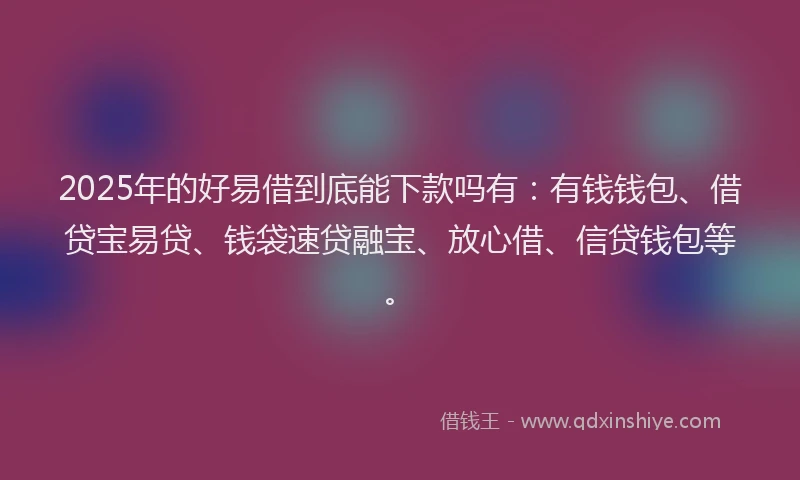 2025年的好易借到底能下款吗有：有钱钱包、借贷宝易贷、钱袋速贷融宝、放心借、信贷钱包等。