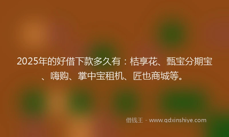 2025年的好借下款多久有：桔享花、甄宝分期宝、嗨购、掌中宝租机、匠也商城等。