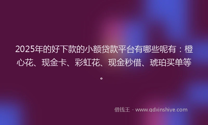 2025年的好下款的小额贷款平台有哪些呢有：橙心花、现金卡、彩虹花、现金秒借、琥珀买单等。