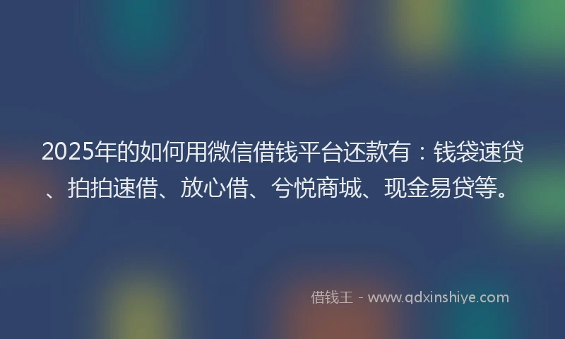 2025年的如何用微信借钱平台还款有：钱袋速贷、拍拍速借、放心借、兮悦商城、现金易贷等。