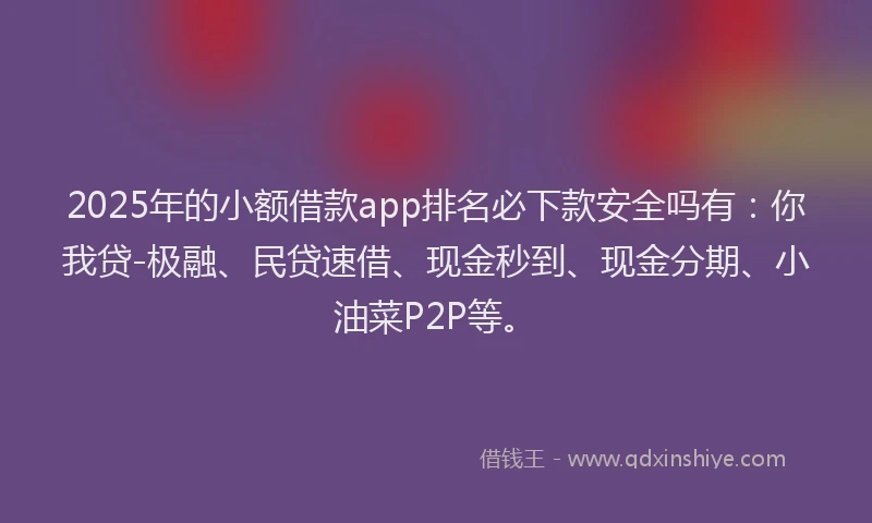 2025年的小额借款app排名必下款安全吗有：你我贷-极融、民贷速借、现金秒到、现金分期、小油菜P2P等。
