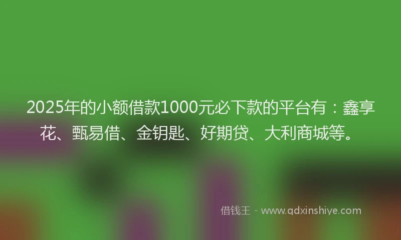 2025年的小额借款1000元必下款的平台有:鑫享花、甄易借、金钥匙、好期贷、大利商城等。