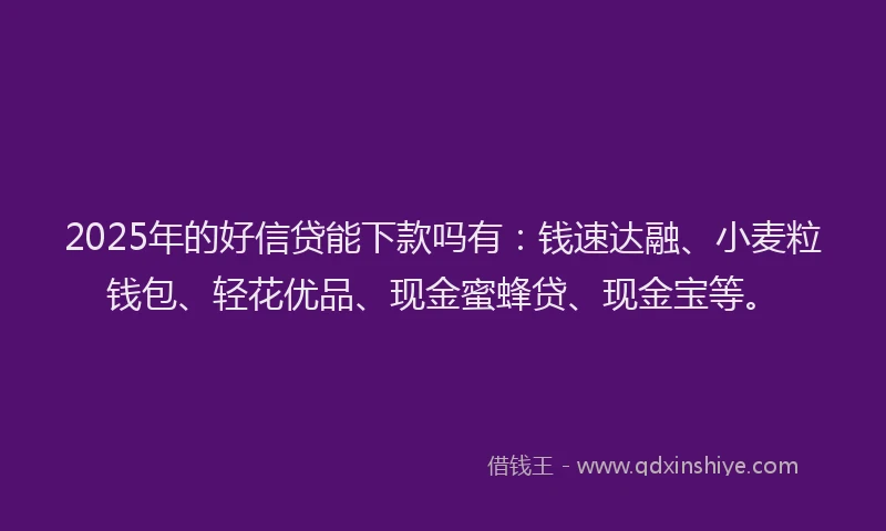 2025年的好信贷能下款吗有：钱速达融、小麦粒钱包、轻花优品、现金蜜蜂贷、现金宝等。