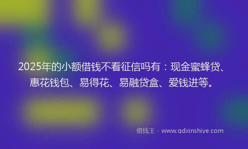 2025年的小额借钱不看征信吗有：现金蜜蜂贷、惠花钱包、易得花、易融贷盒、爱钱进等。