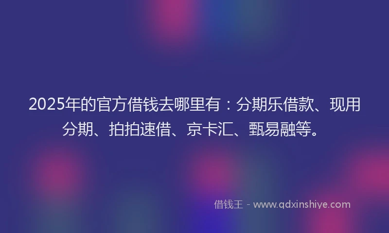 2025年的官方借钱去哪里有：分期乐借款、现用分期、拍拍速借、京卡汇、甄易融等。