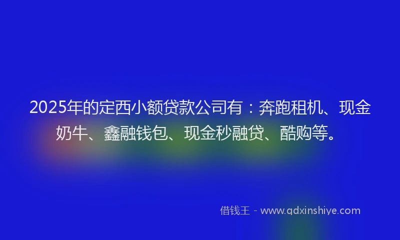 2025年的定西小额贷款公司有：奔跑租机、现金奶牛、鑫融钱包、现金秒融贷、酷购等。
