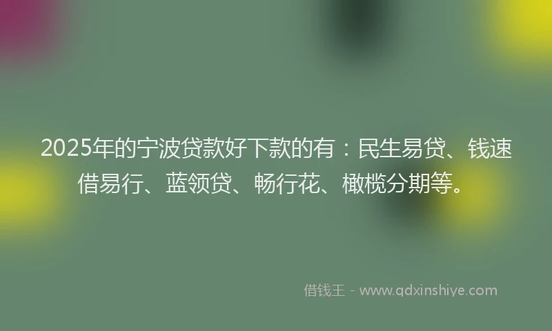 2025年的宁波贷款好下款的有：民生易贷、钱速借易行、蓝领贷、畅行花、橄榄分期等。