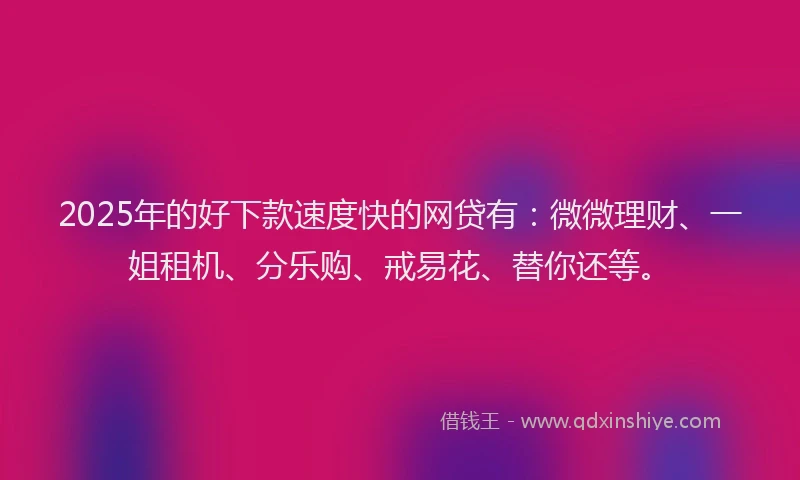 2025年的好下款速度快的网贷有：微微理财、一姐租机、分乐购、戒易花、替你还等。