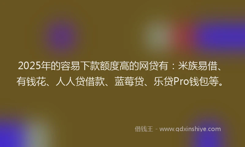 2025年的容易下款额度高的网贷有:米族易借、有钱花、人人贷借款、蓝莓贷、乐贷Pro钱包等。