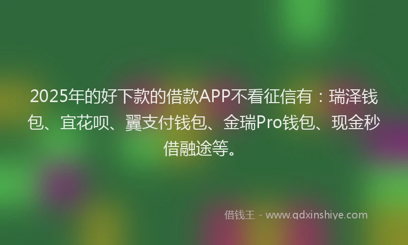 2025年的好下款的借款APP不看征信有：瑞泽钱包、宜花呗、翼支付钱包、金瑞Pro钱包、现金秒借融途等。