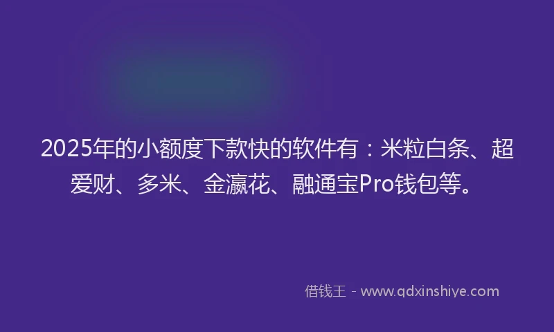 2025年的小额度下款快的软件有：米粒白条、超爱财、多米、金瀛花、融通宝Pro钱包等。