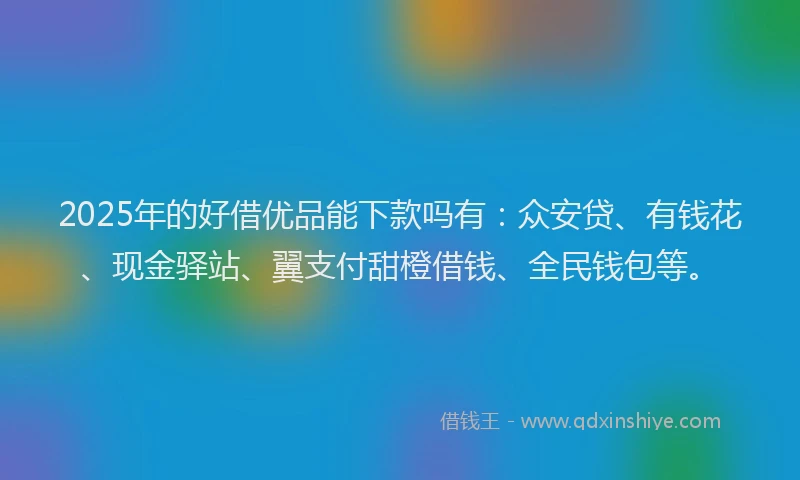 2025年的好借优品能下款吗有：众安贷、有钱花、现金驿站、翼支付甜橙借钱、全民钱包等。