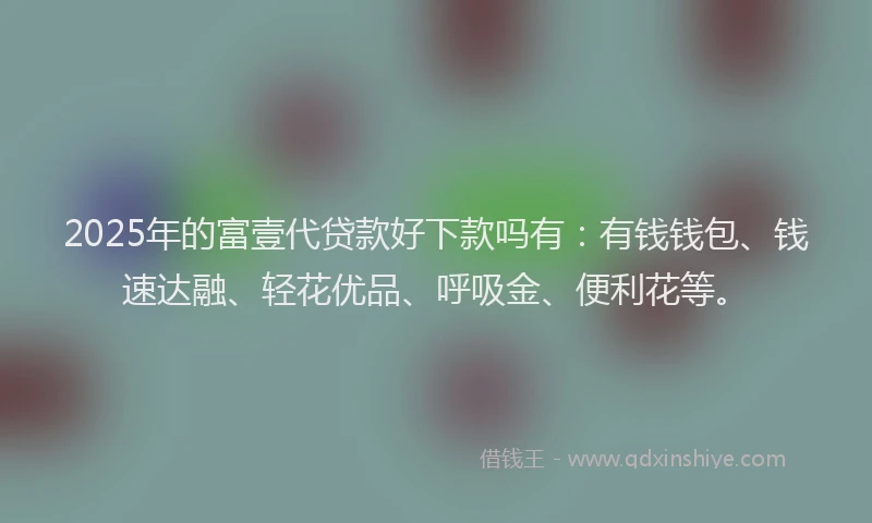 2025年的富壹代贷款好下款吗有：有钱钱包、钱速达融、轻花优品、呼吸金、便利花等。