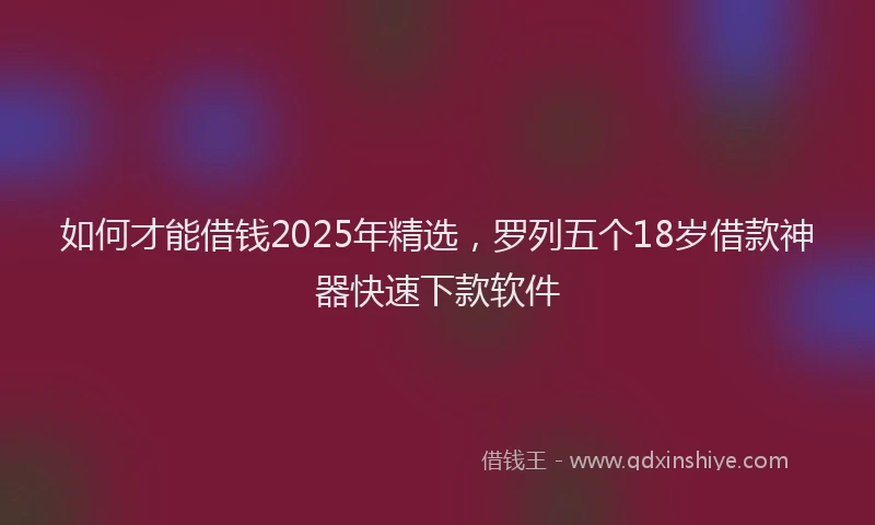 如何才能借钱2025年精选，罗列五个18岁借款神器快速下款软件