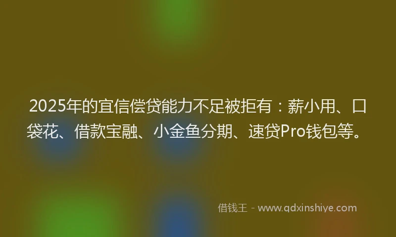 2025年的宜信偿贷能力不足被拒有：薪小用、口袋花、借款宝融、小金鱼分期、速贷Pro钱包等。