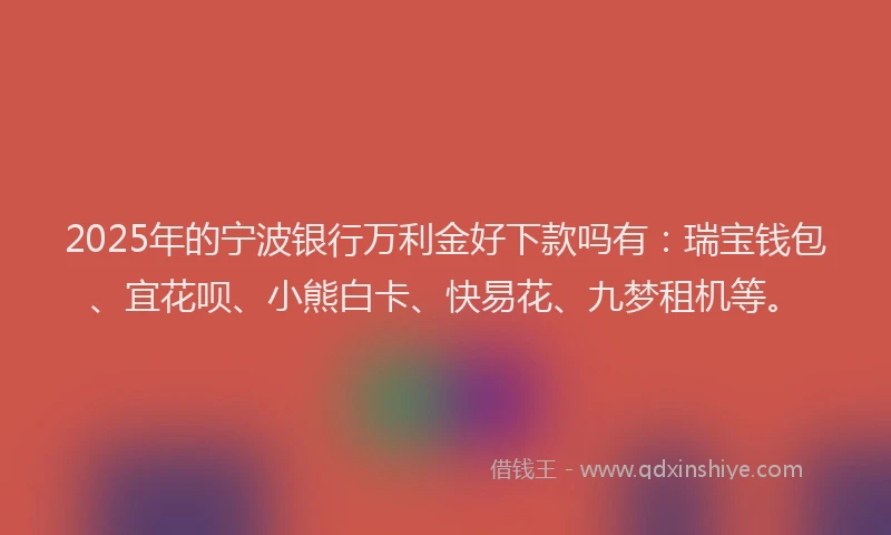 2025年的宁波银行万利金好下款吗有：瑞宝钱包、宜花呗、小熊白卡、快易花、九梦租机等。