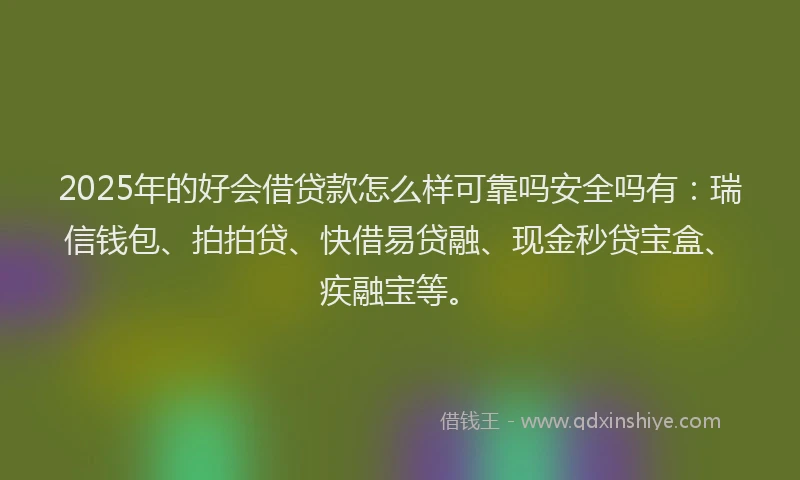 2025年的好会借贷款怎么样可靠吗安全吗有：瑞信钱包、拍拍贷、快借易贷融、现金秒贷宝盒、疾融宝等。