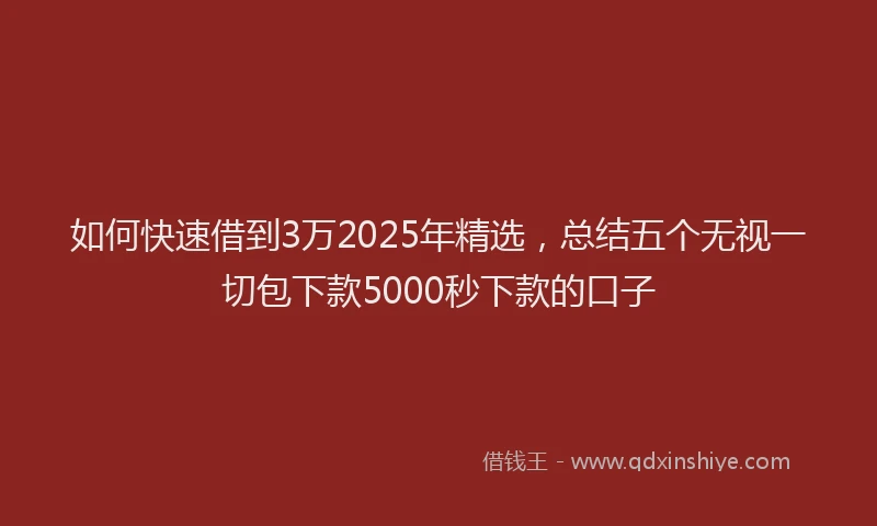 如何快速借到3万2025年精选，总结五个无视一切包下款5000秒下款的口子