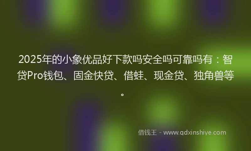 2025年的小象优品好下款吗安全吗可靠吗有：智贷Pro钱包、固金快贷、借蛙、现金贷、独角兽等。
