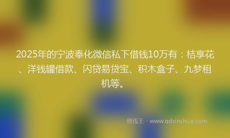 2025年的宁波奉化微信私下借钱10万有：桔享花、洋钱罐借款、闪贷易贷宝、积木盒子、九梦租机等。