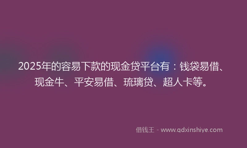 2025年的容易下款的现金贷平台有：钱袋易借、现金牛、平安易借、琉璃贷、超人卡等。