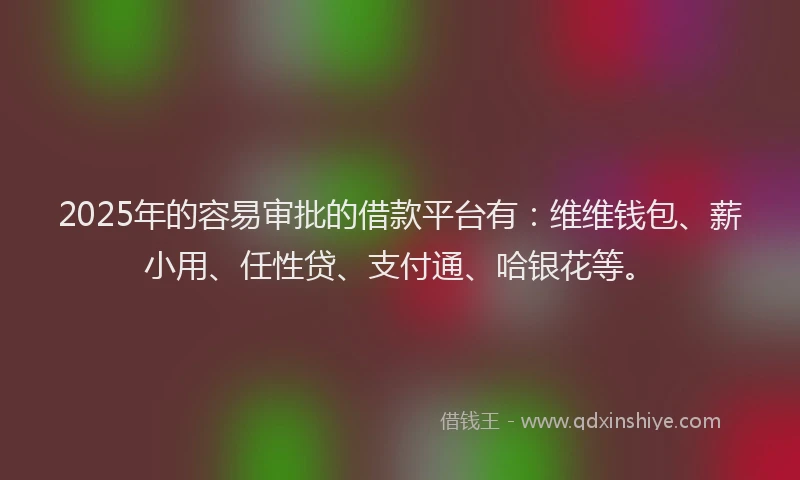 2025年的容易审批的借款平台有：维维钱包、薪小用、任性贷、支付通、哈银花等。