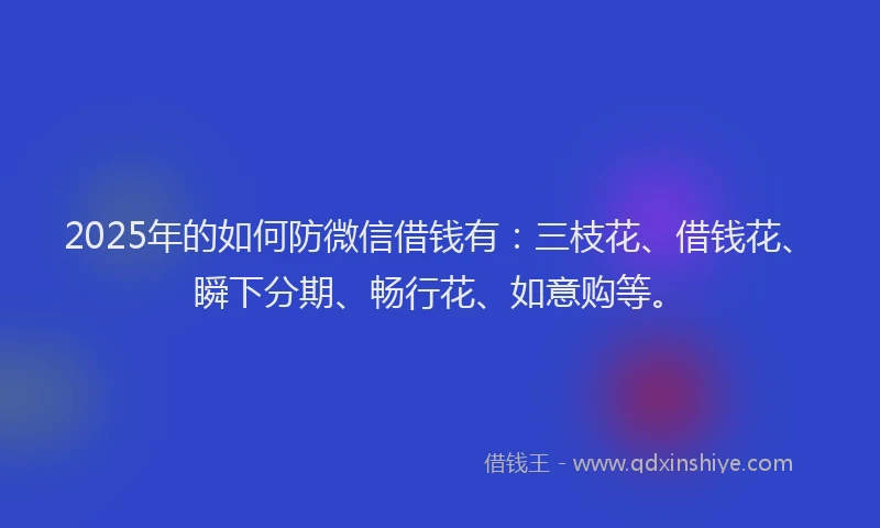 2025年的如何防微信借钱有：三枝花、借钱花、瞬下分期、畅行花、如意购等。