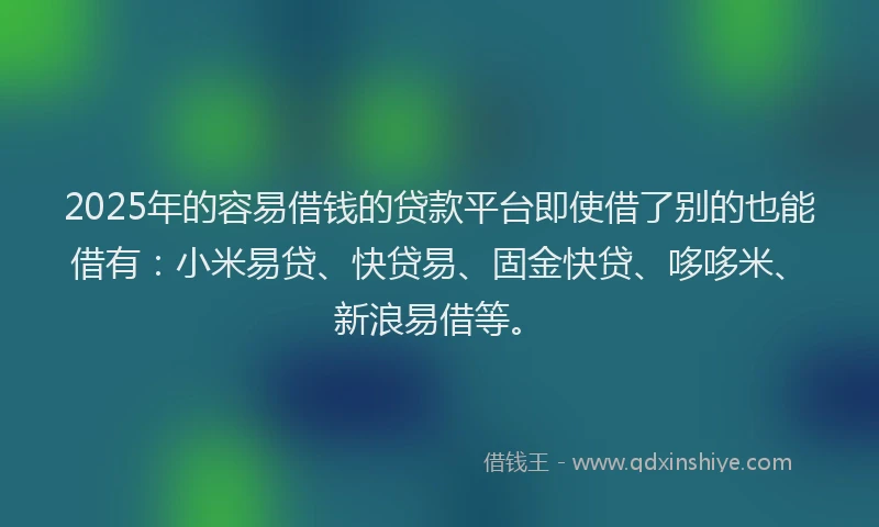 2025年的容易借钱的贷款平台即使借了别的也能借有：小米易贷、快贷易、固金快贷、哆哆米、新浪易借等。