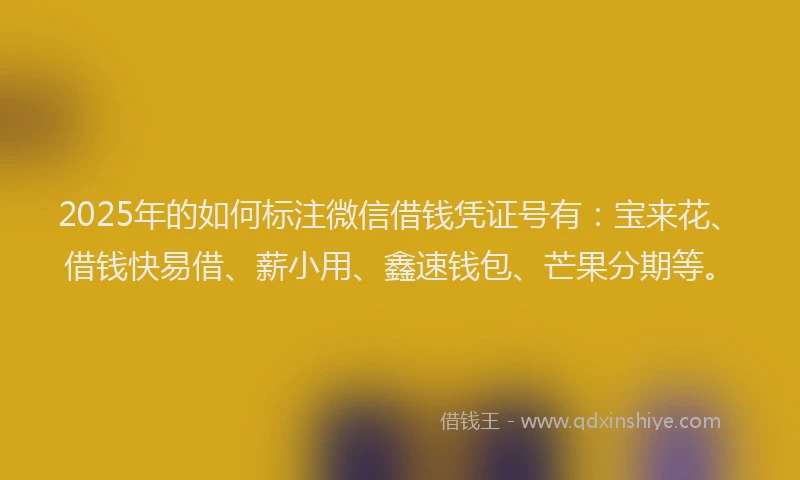 2025年的如何标注微信借钱凭证号有：宝来花、借钱快易借、薪小用、鑫速钱包、芒果分期等。