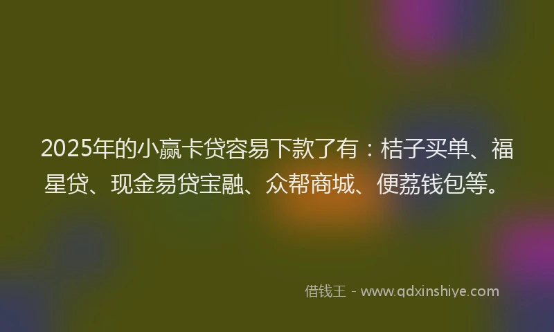 2025年的小赢卡贷容易下款了有：桔子买单、福星贷、现金易贷宝融、众帮商城、便荔钱包等。