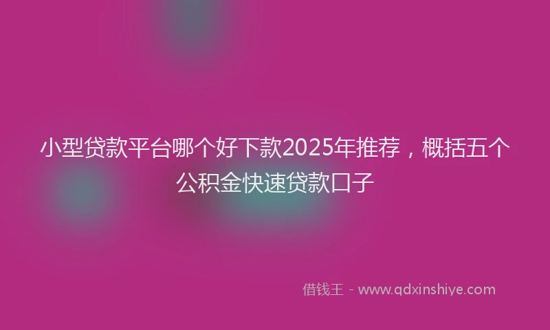 小型贷款平台哪个好下款2025年推荐,概括五个公积金快速贷款口子