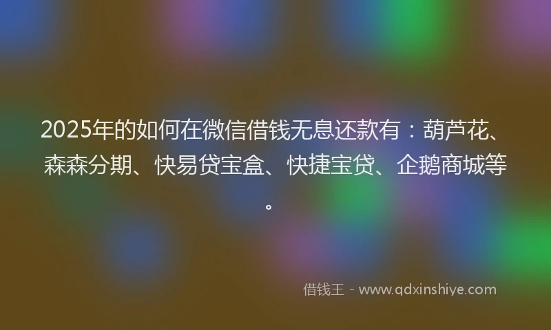 2025年的如何在微信借钱无息还款有：葫芦花、森森分期、快易贷宝盒、快捷宝贷、企鹅商城等。