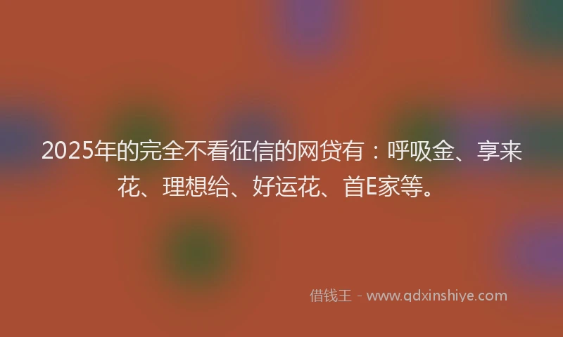 2025年的完全不看征信的网贷有：呼吸金、享来花、理想给、好运花、首E家等。